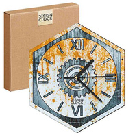  WOODEN WALL CLOCK IRON HEXAGON 