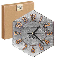 WOODEN WALL CLOCK CONCRETE HEXAGON