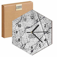  WOODEN WALL CLOCK CONCRETE HEXAGON 