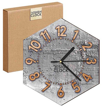  WOODEN WALL CLOCK CONCRETE HEXAGON 