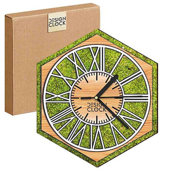  WOODEN WALL CLOCK NATURE HEXAGON 