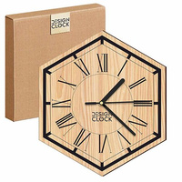  WOODEN WALL CLOCK HEXAGON LOFT 
