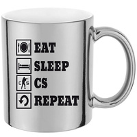 EAT SLEEP CS silver mirror mug