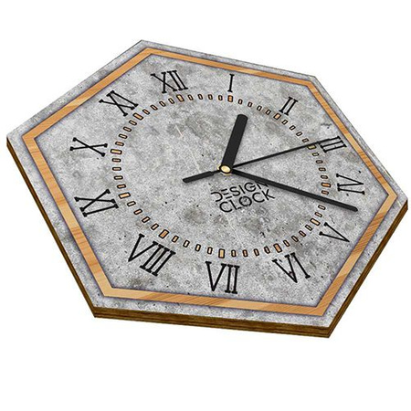  WOODEN WALL CLOCK CONCRETE HEXAGON 