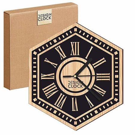  WOODEN WALL CLOCK HEXAGON LOFT 