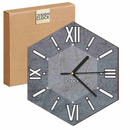  WOODEN WALL CLOCK CONCRETE HEXAGON 