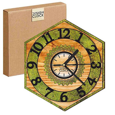  WOODEN WALL CLOCK NATURE HEXAGON 