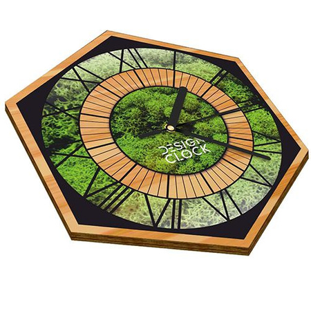  WOODEN WALL CLOCK NATURE HEXAGON 