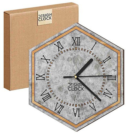  WOODEN WALL CLOCK CONCRETE HEXAGON 