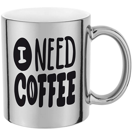 I NEED COFFEE silver mirror mug