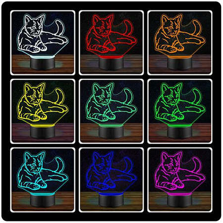  LED NIGHT LAMP CAT KITTEN 3D ANIMAL + REMOTE 