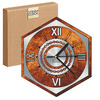  WOODEN WALL CLOCK IRON HEXAGON 