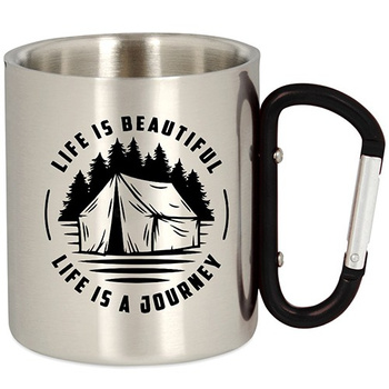 METAL TOURIST MUG HIKING WITH A CARABINER