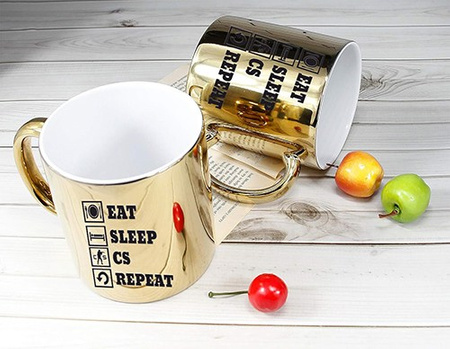 EAT SLEEP CS gold mirror mug