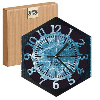 WOODEN WALL CLOCK MARBLE HEXAGON