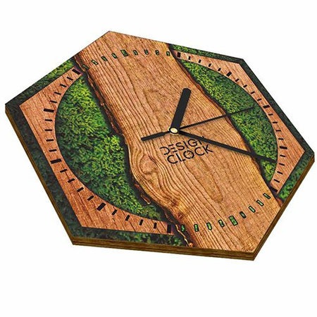  WOODEN WALL CLOCK NATURE HEXAGON 