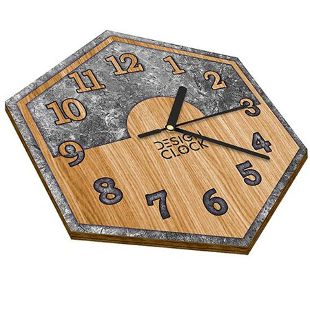  WOODEN WALL CLOCK CONCRETE HEXAGON 