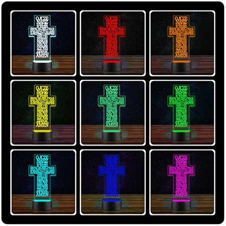  LED NIGHT LAMP OUR FATHER CROSS 3D + REMOTE