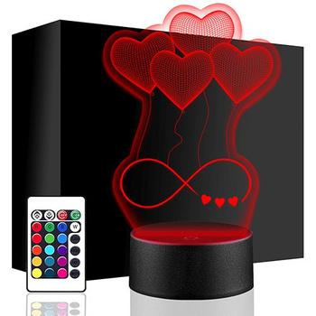 LED HEARTS 3D BALLOONS NIGHT LAMP + REMOTE
