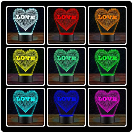 LAMPKA NOCNA LED SERCE LOVE 3D + PILOT