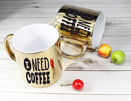 I NEED COFFEE gold mirror mug