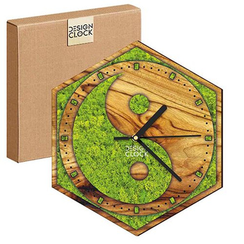 WOODEN WALL CLOCK NATURE HEXAGON
