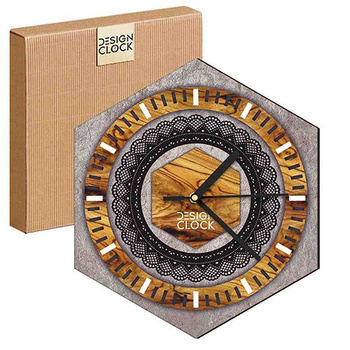 WOODEN WALL CLOCK CONCRETE HEXAGON