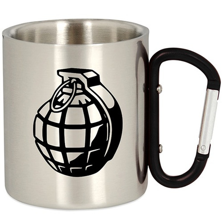 METAL TOURIST MUG WITH CRABINER HAND GRANADE