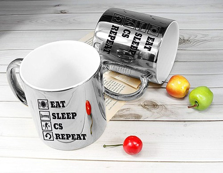 Kubek srebrny lustrzany EAT SLEEP CS