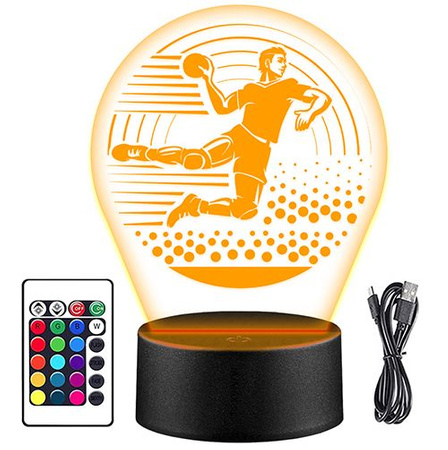 LAMPKA NOCNA LED PIŁKA RĘCZNA 3D + PILOT