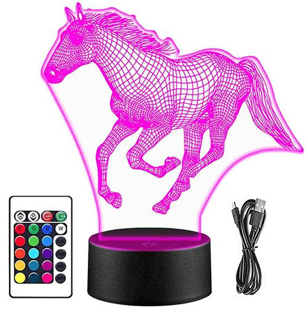 LAMPKA NOCNA KOŃ KONIK JEŹDZIECTWO 3D LED + PILOT