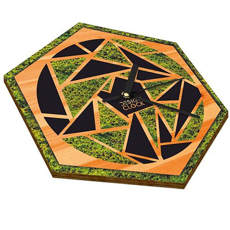  WOODEN WALL CLOCK NATURE HEXAGON 