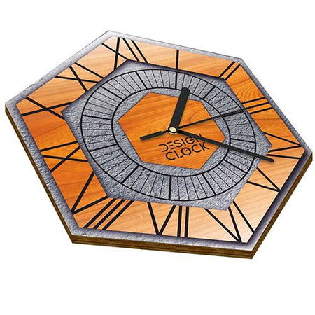  WOODEN WALL CLOCK CONCRETE HEXAGON 