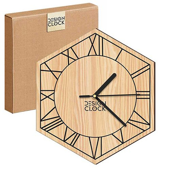 WOODEN WALL CLOCK HEXAGON LOFT