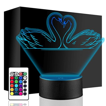 LAMPKA NOCNA LED ŁABĘDZIE 3D + PILOT