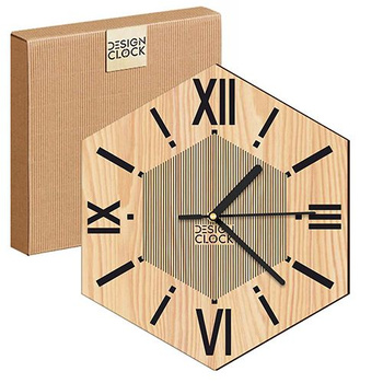 WOODEN WALL CLOCK HEXAGON LOFT