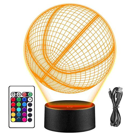 LAMPKA NOCNA LED Piłka do Kosza Koszykówka 3D + PILOT