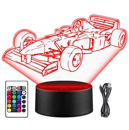 LAMPKA NOCNA LED SAMOCHÓD FORMUŁA 1 3D + PILOT