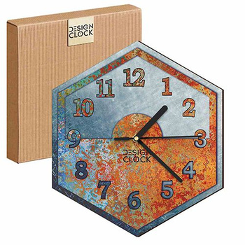 WOODEN WALL CLOCK IRON HEXAGON