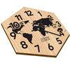  WOODEN WALL CLOCK HEXAGON MAP
