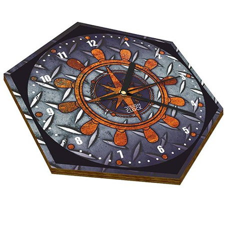  WOODEN WALL CLOCK IRON HEXAGON 