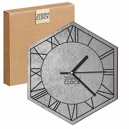  WOODEN WALL CLOCK CONCRETE HEXAGON 