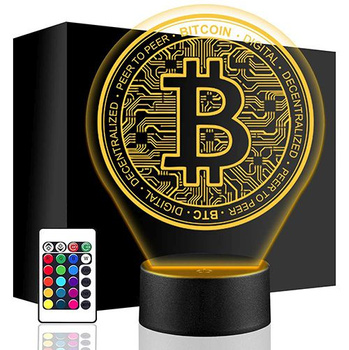 LAMPKA NOCNA BITCOIN KRYPTOWALUTY 3D LED + PILOT