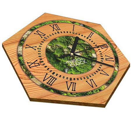  WOODEN WALL CLOCK NATURE HEXAGON 