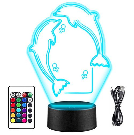 LAMPKA NOCNA LED DELFINKI DELFIN 3D + PILOT