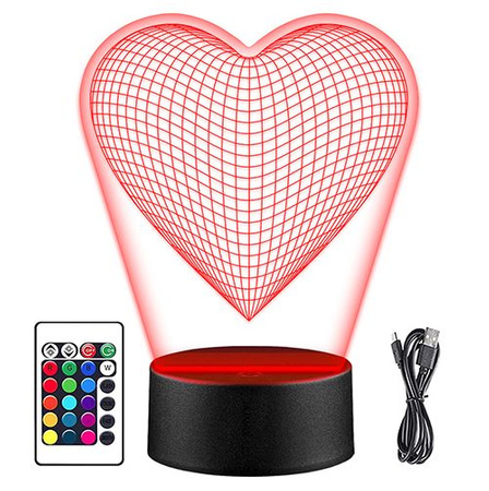  LED HEART 3D NIGHT LAMP + REMOTE