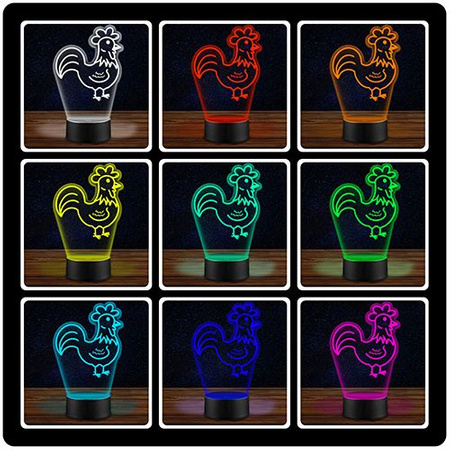  LED NIGHT LAMP ROOSTER 3D + REMOTE