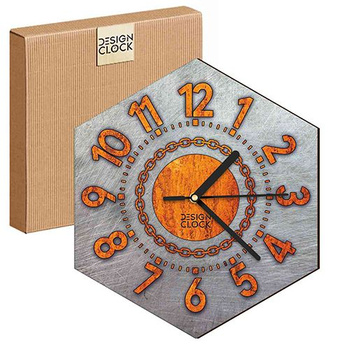 WOODEN WALL CLOCK IRON HEXAGON