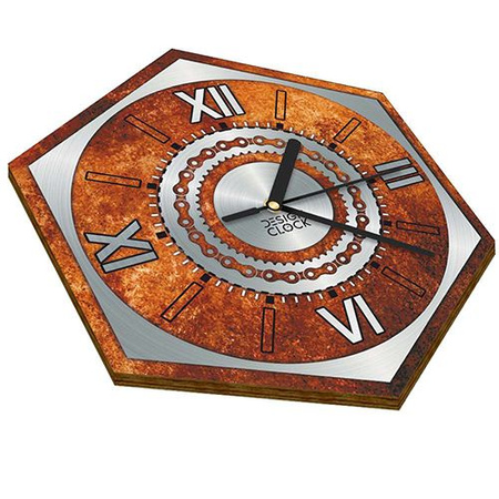  WOODEN WALL CLOCK IRON HEXAGON 