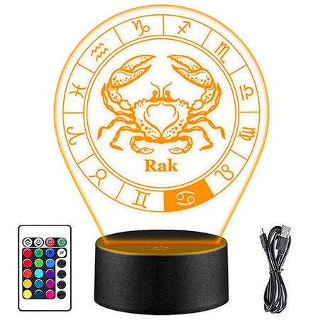 LED NIGHT LAMP CANCER ZODIAC SIGN 3D + REMOTE